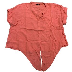 💜 TAHARI Pink/Coral Tunic Blouse Shirt Tie Front XXL